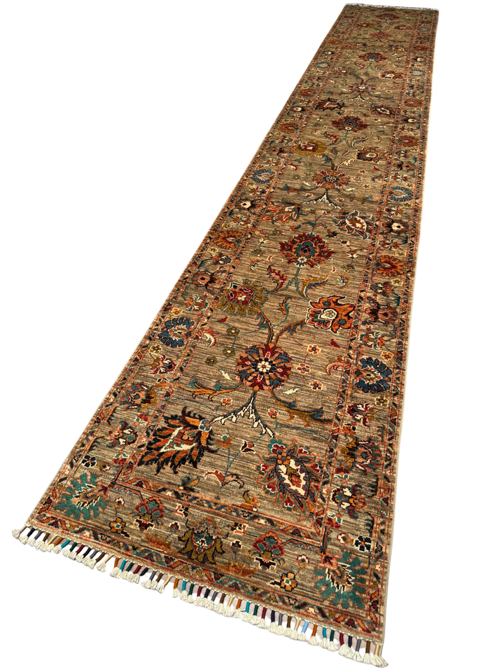 Sultani One Thousand and One Nights Runner Rug, Original Handwoven, Beige, Natural Dye Wool Carpet, 0.82x4.94 cm (4.05 square meters) - 3x16 ft 