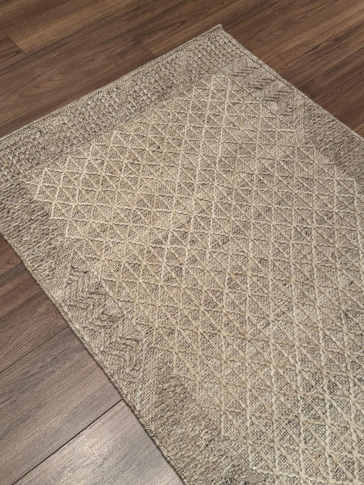 İskandinav Orijinal El Dokuması Açık Kahverengi Yün Halı