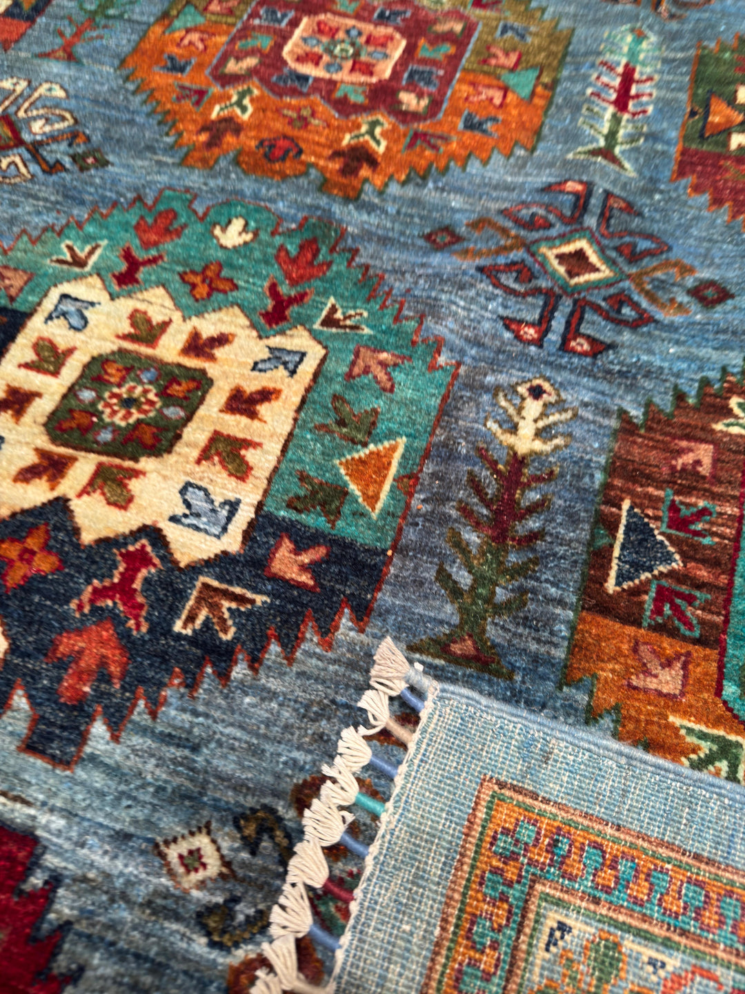 Veziri Original Hand Woven Blue Vegetable Dyed Wool Carpet 265x367 9.73 Square Meters - 9x12 ft