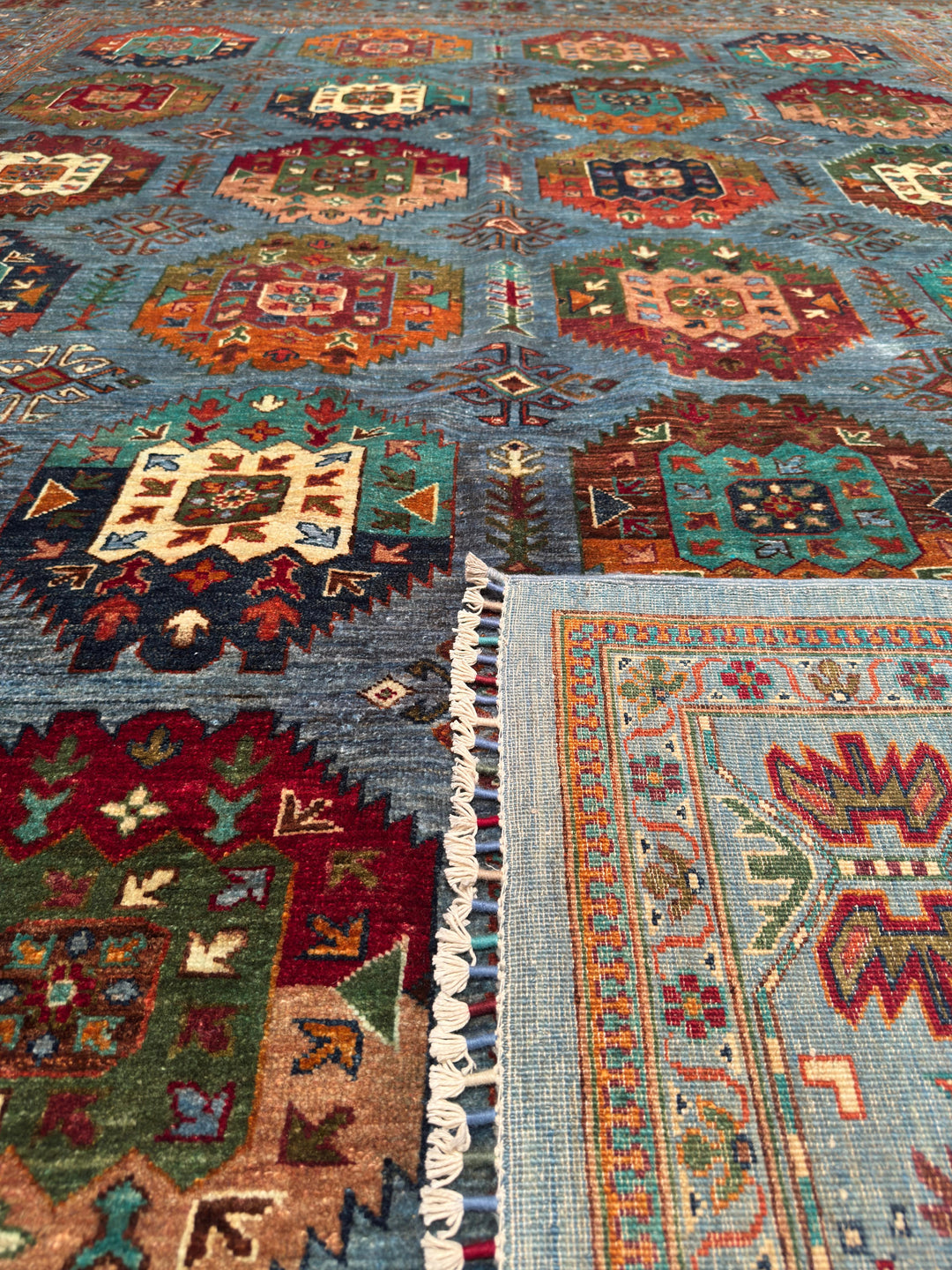 Veziri Original Hand Woven Blue Vegetable Dyed Wool Carpet 265x367 9.73 Square Meters - 9x12 ft