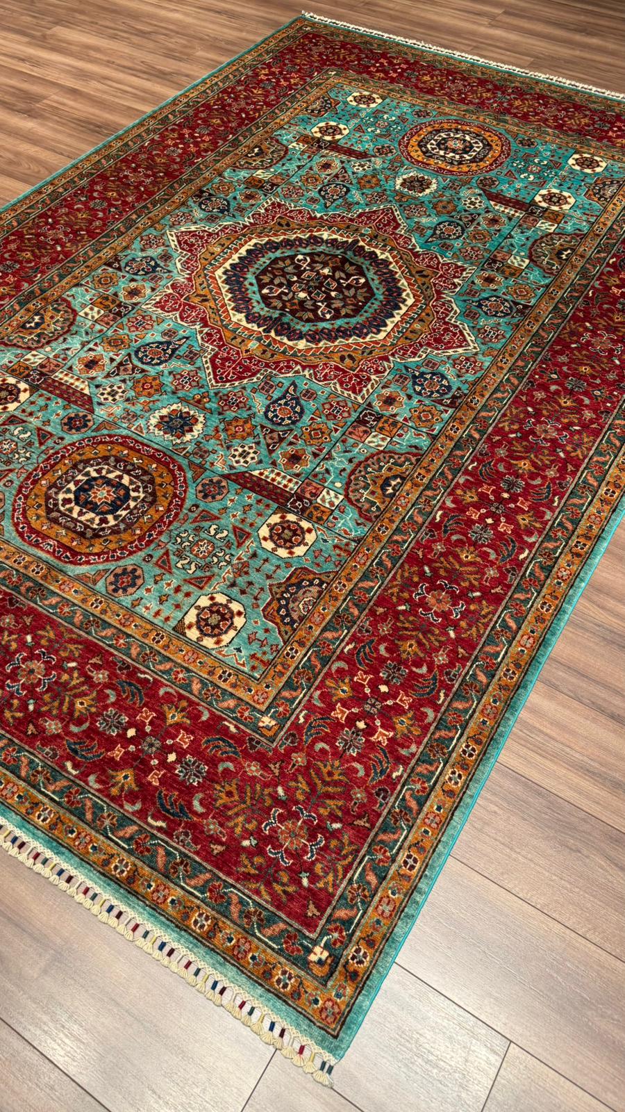 Kırık Memlük Orijinal El Dokuması Multi Kök Boya Yün Halı 206x309 6.37 Metrekare - 7x10 ft