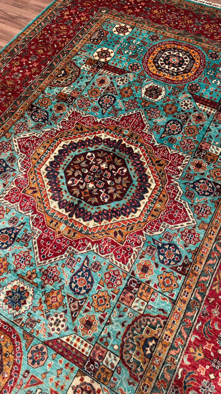 Kırık Memlük Orijinal El Dokuması Multi Kök Boya Yün Halı 206x309 6.37 Metrekare - 7x10 ft