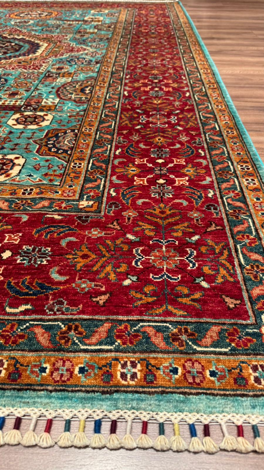 Kırık Memlük Orijinal El Dokuması Multi Kök Boya Yün Halı 206x309 6.37 Metrekare - 7x10 ft