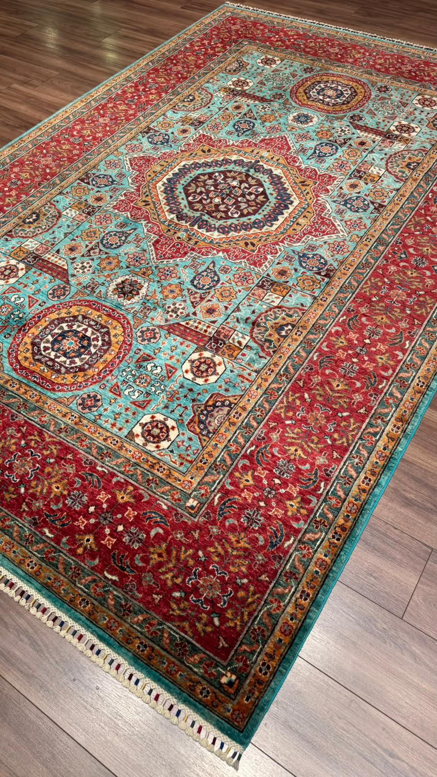 Kırık Memlük Orijinal El Dokuması Multi Kök Boya Yün Halı 206x309 6.37 Metrekare - 7x10 ft