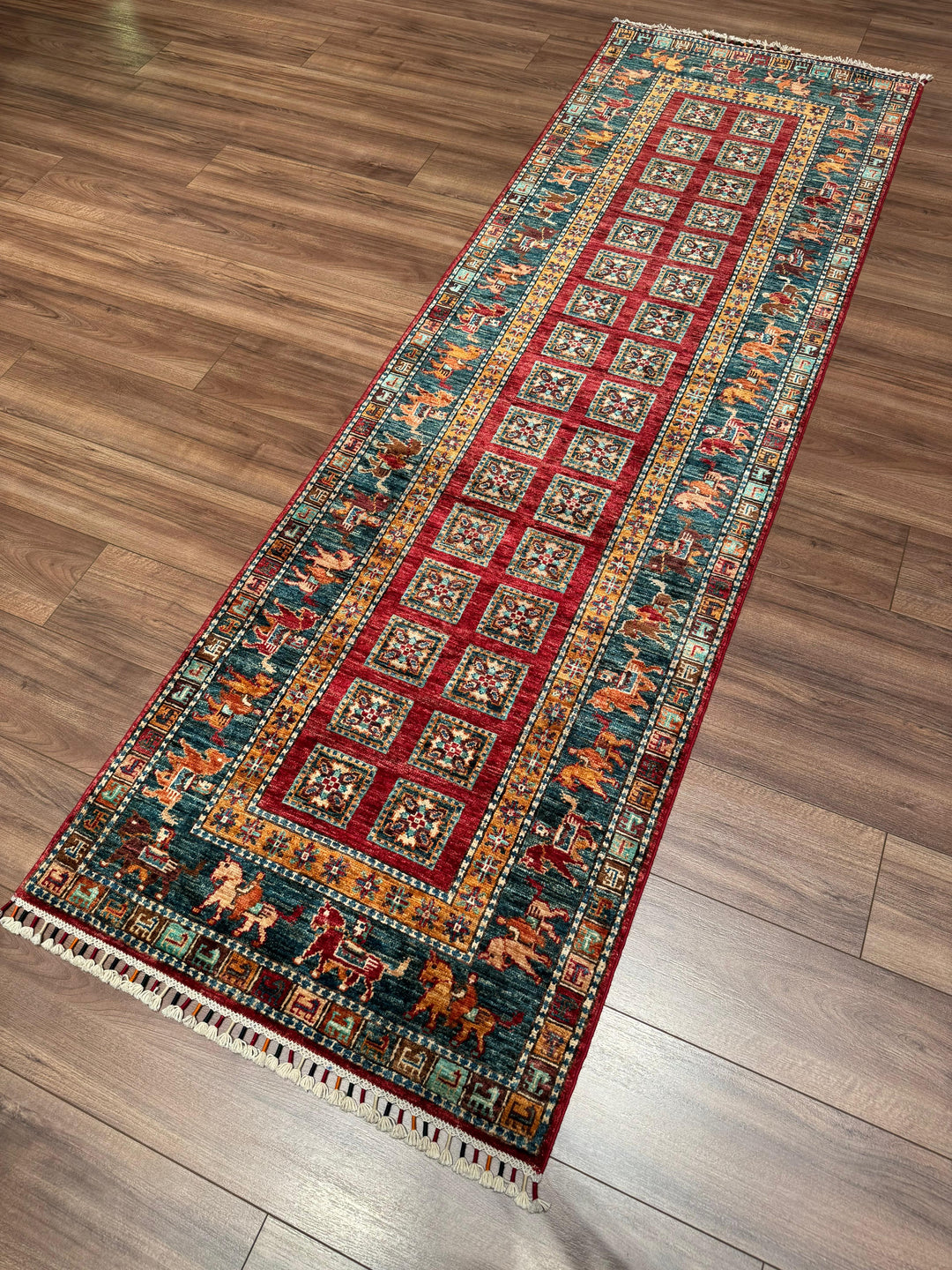 سجادة صوف أصلية من Pazırık Runner منسوجة يدويًا متعددة الجذور 0.82x260 2.13 متر مربع - 2x8 قدم