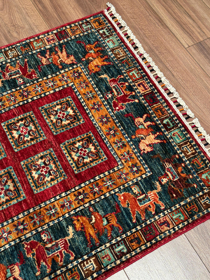 سجادة صوف أصلية من Pazırık Runner منسوجة يدويًا متعددة الجذور 0.82x260 2.13 متر مربع - 2x8 قدم