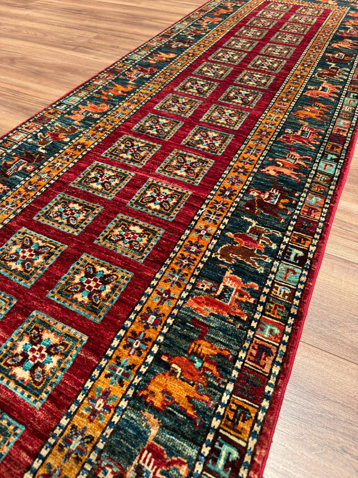 سجادة صوف أصلية من Pazırık Runner منسوجة يدويًا متعددة الجذور 0.82x260 2.13 متر مربع - 2x8 قدم