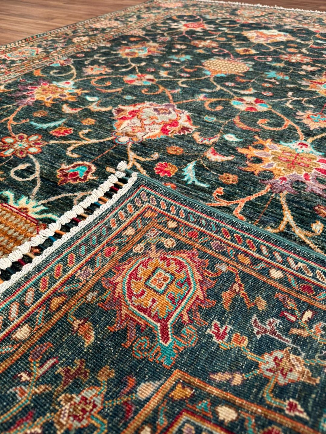 Sultani Binbirgece Orijinal El Dokuması Yeşil Kök Boya Yün Halı 170x237 4.03 Metrekare - 5x8