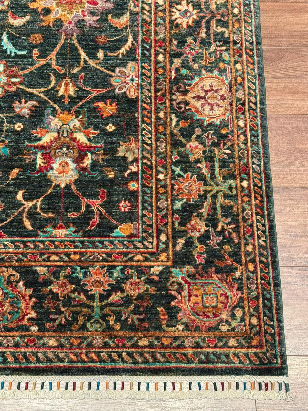 Sultani Binbirgece Orijinal El Dokuması Yeşil Kök Boya Yün Halı 170x237 4.03 Metrekare - 5x8