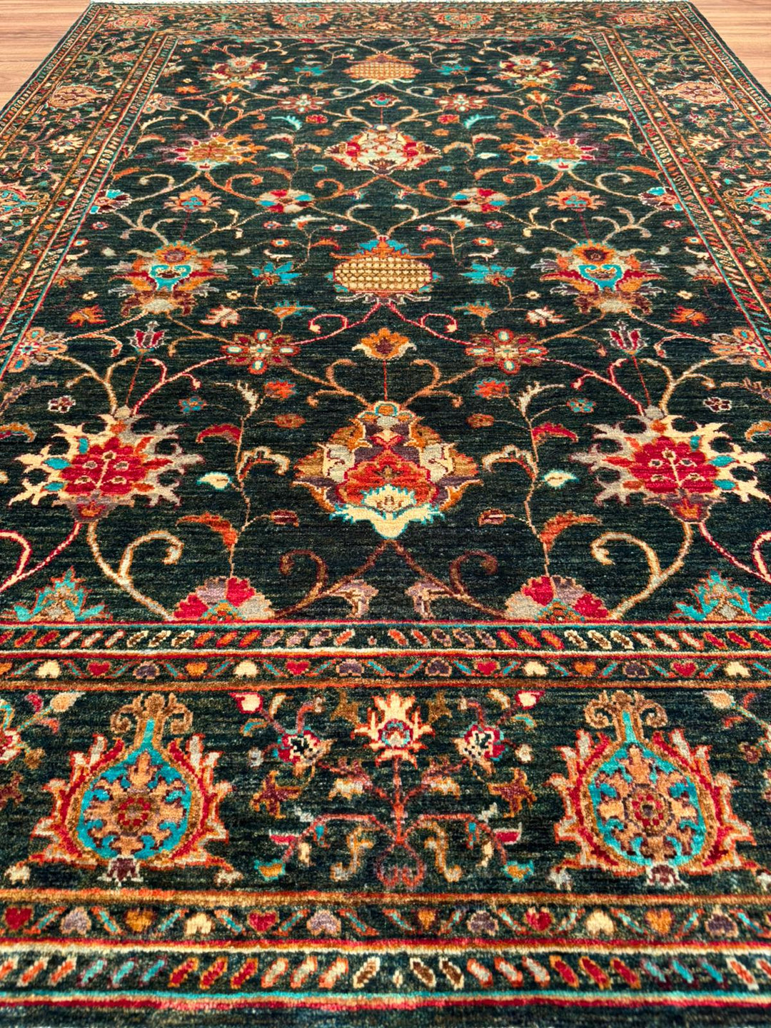 Sultani Binbirgece Orijinal El Dokuması Yeşil Kök Boya Yün Halı 170x237 4.03 Metrekare - 5x8