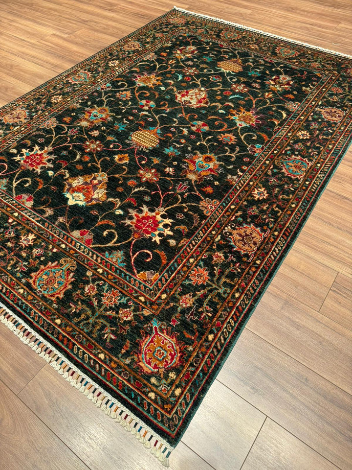 Sultani Binbirgece Orijinal El Dokuması Yeşil Kök Boya Yün Halı 170x237 4.03 Metrekare - 5x8