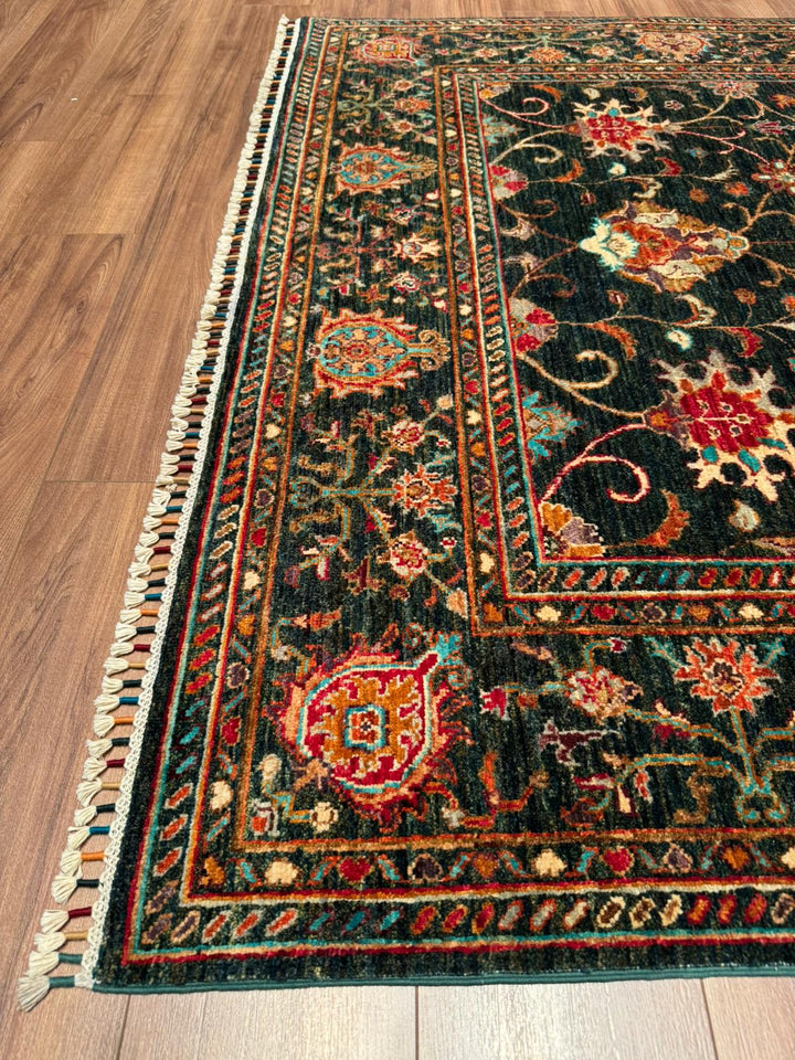 Sultani Binbirgece Orijinal El Dokuması Yeşil Kök Boya Yün Halı 170x237 4.03 Metrekare - 5x8