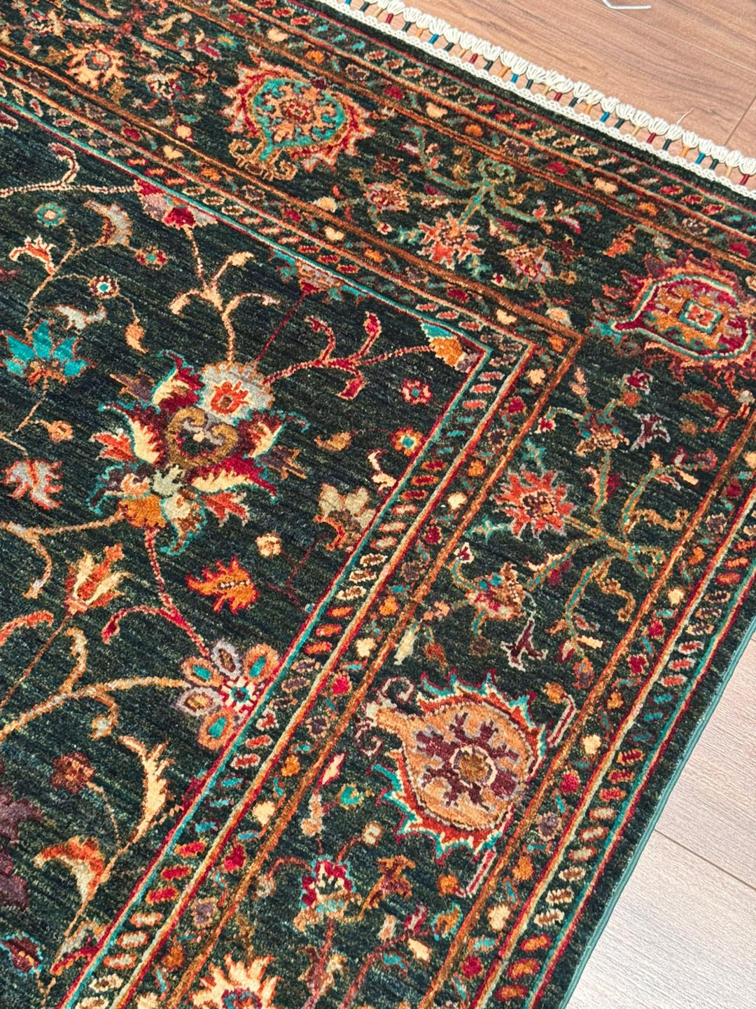 Sultani Binbirgece Orijinal El Dokuması Yeşil Kök Boya Yün Halı 170x237 4.03 Metrekare - 5x8