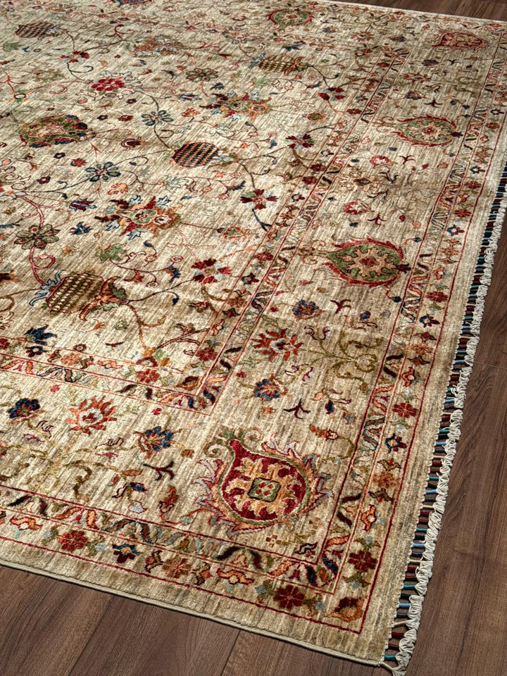 Sultani Binbirgece Original Hand-Woven Beige Vegetable Dyed Wool Carpet 271x367 9.95 Square Meters - 9x12 ft