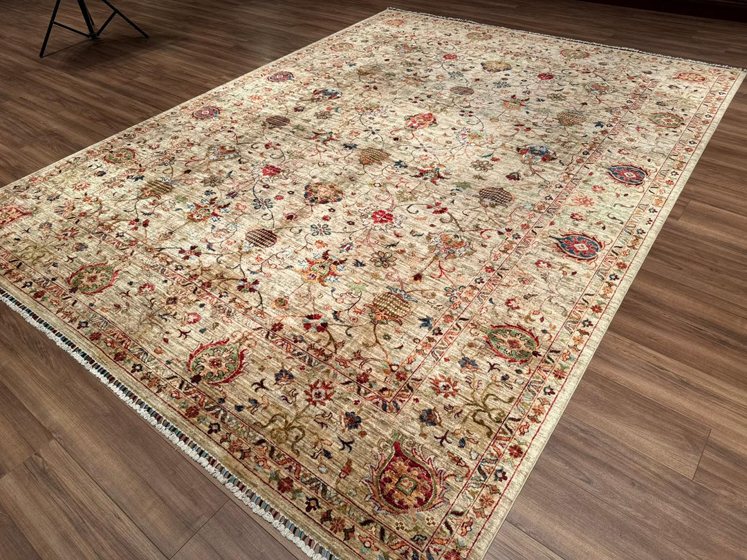 Sultani Binbirgece Original Hand-Woven Beige Vegetable Dyed Wool Carpet 271x367 9.95 Square Meters - 9x12 ft