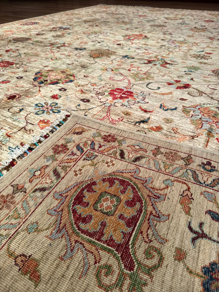 Sultani Binbirgece Original Hand-Woven Beige Vegetable Dyed Wool Carpet 271x367 9.95 Square Meters - 9x12 ft