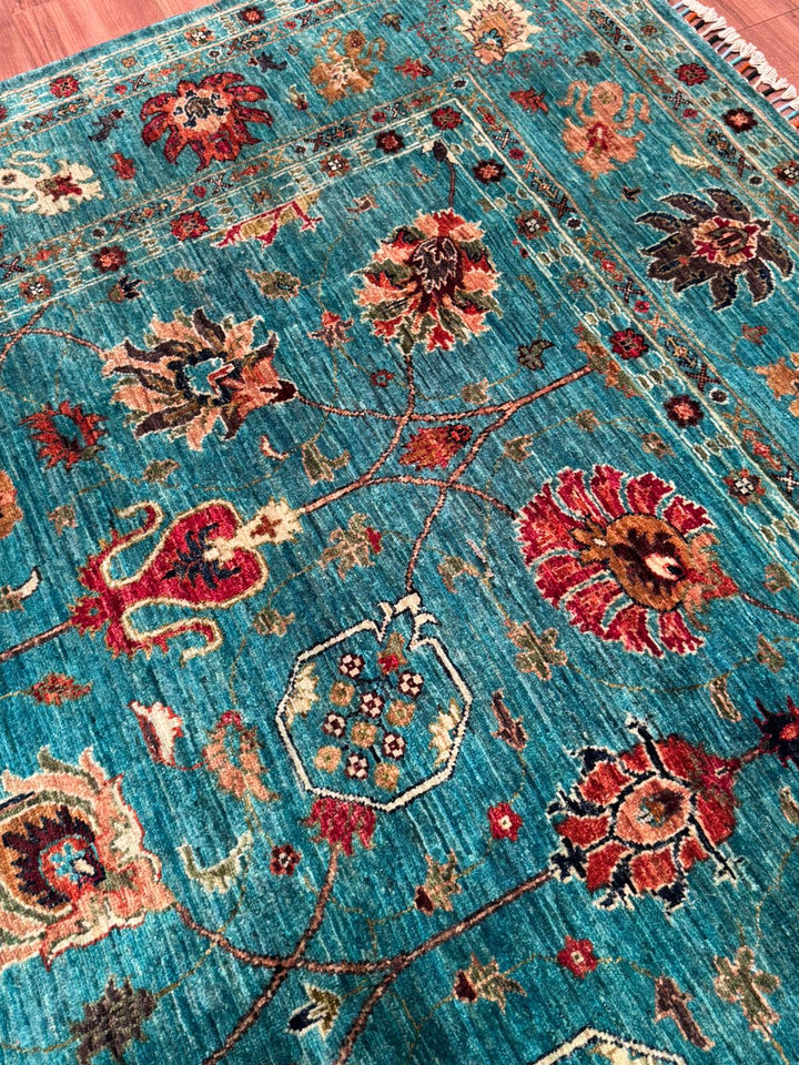Sultani One Thousand and One Nights Original Handwoven Turquoise Root Dye Wool Rug 252x302 cm (7.61 square meters) - 8x10 ft 