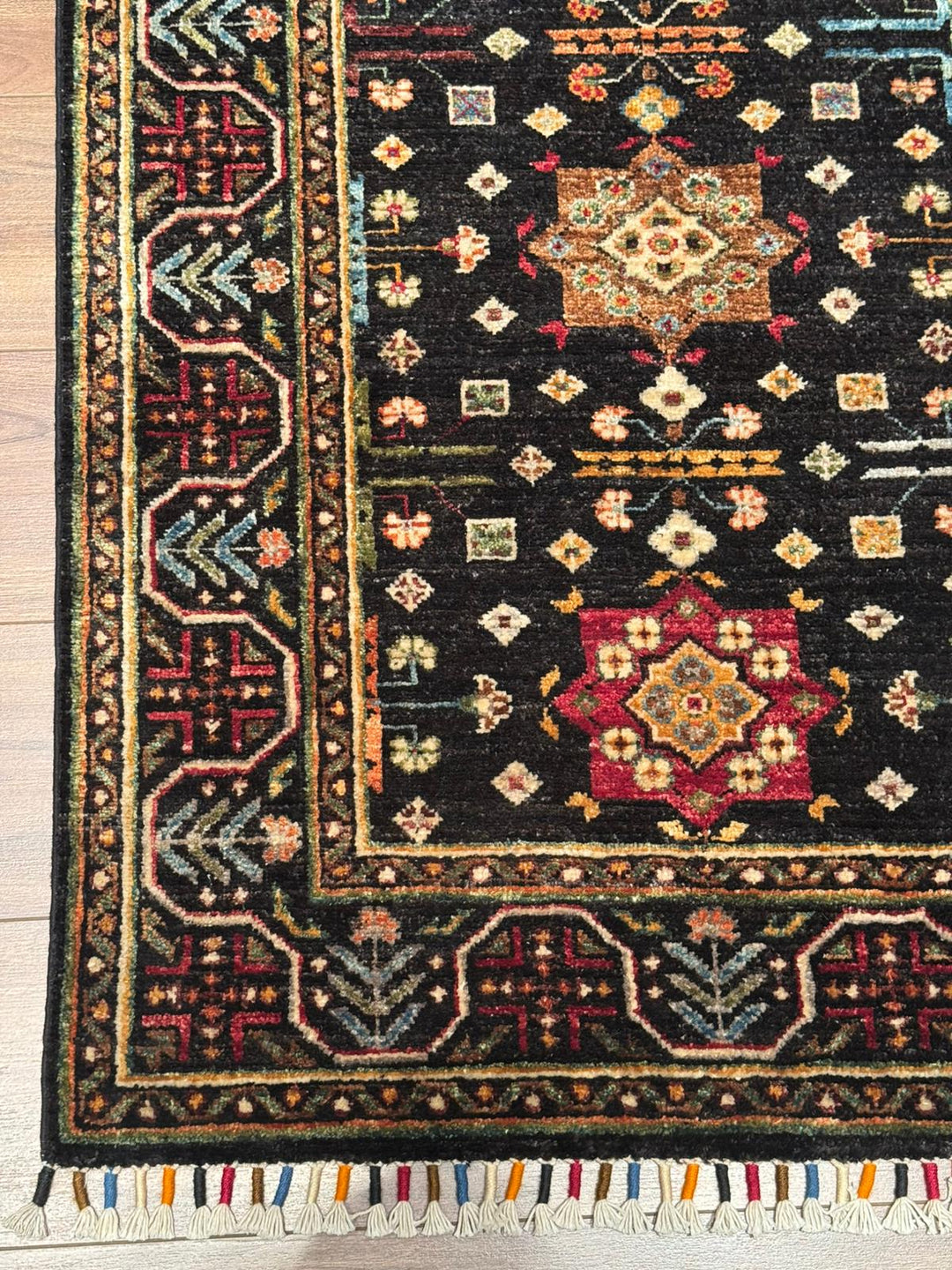 Veziri Bilcik Original Handwoven Runner Rug, Black Root Dye Wool Carpet, 0.82x309 cm (2.53 square meters) - 3x10 ft 