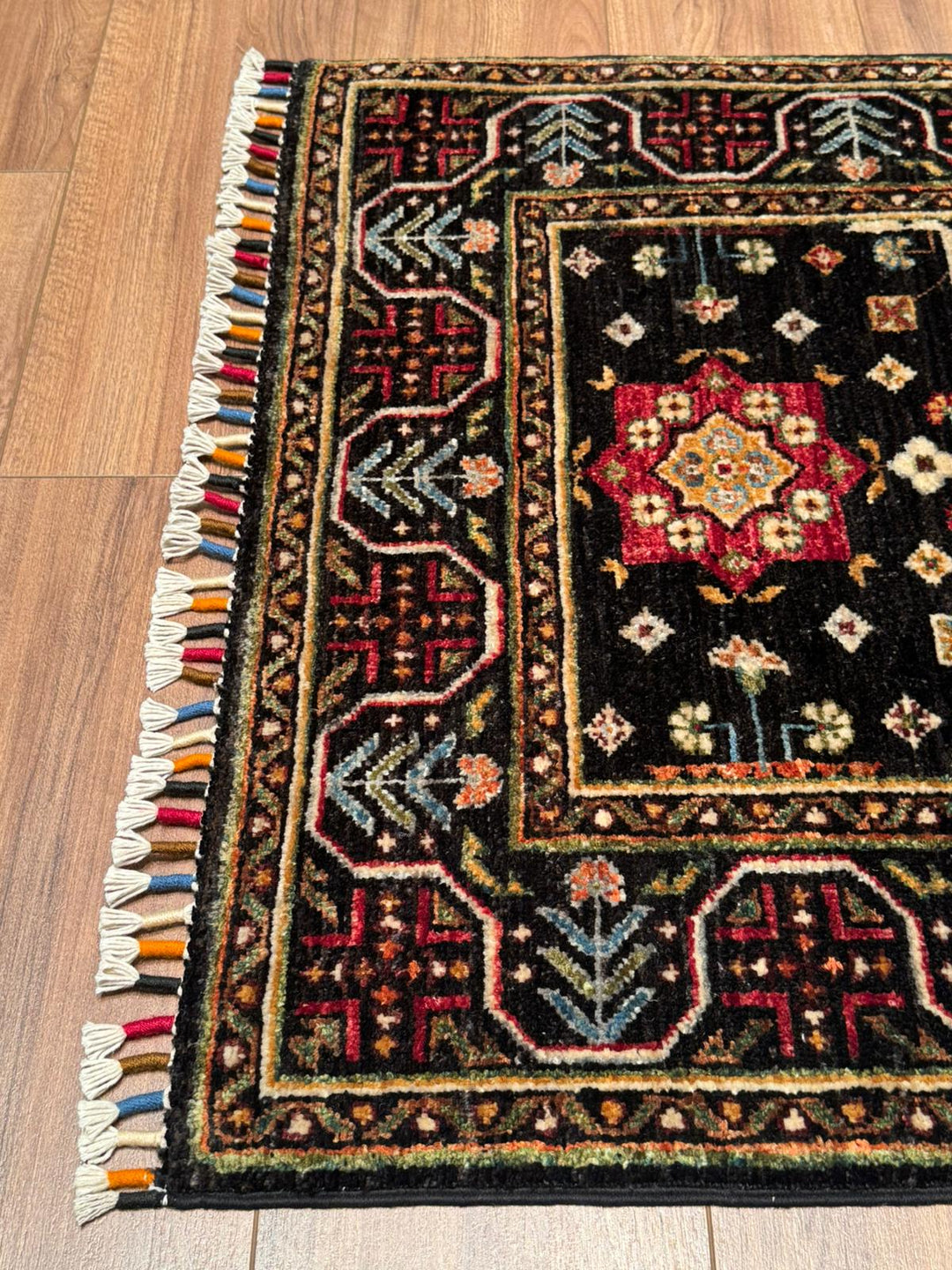 Veziri Bilcik Original Handwoven Runner Rug, Black Root Dye Wool Carpet, 0.82x309 cm (2.53 square meters) - 3x10 ft 