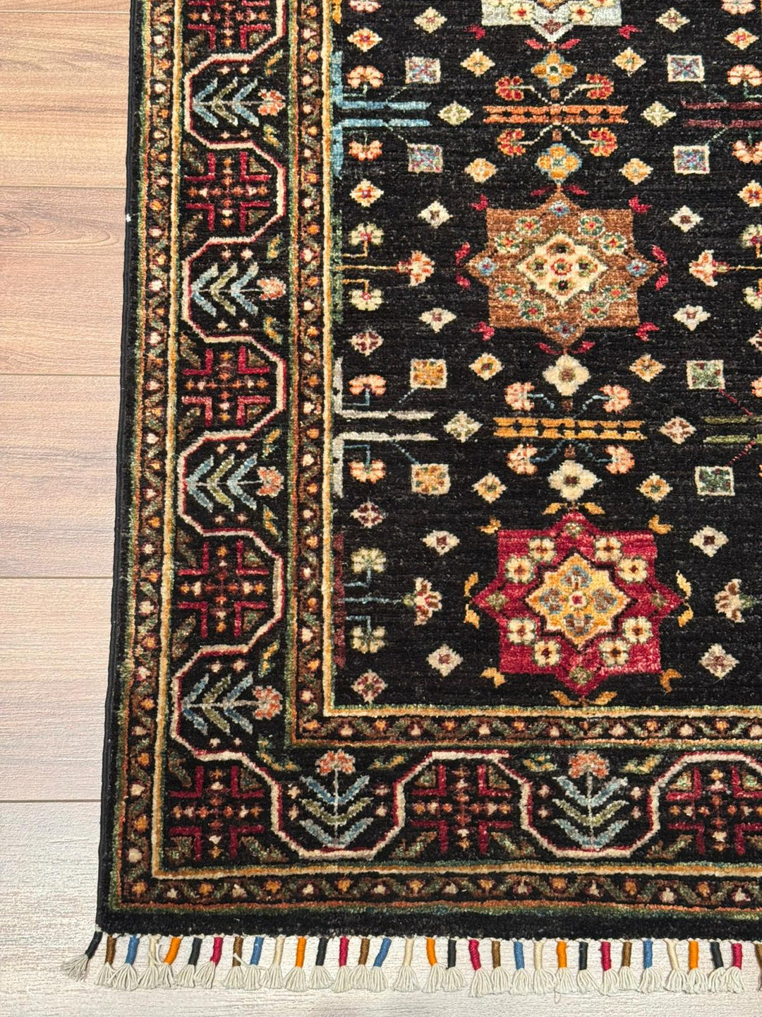 Veziri Bilcik Original Handwoven Runner Rug, Black Root Dye Wool, 0.84x308 cm (2.59 square meters) - 3x10 ft 