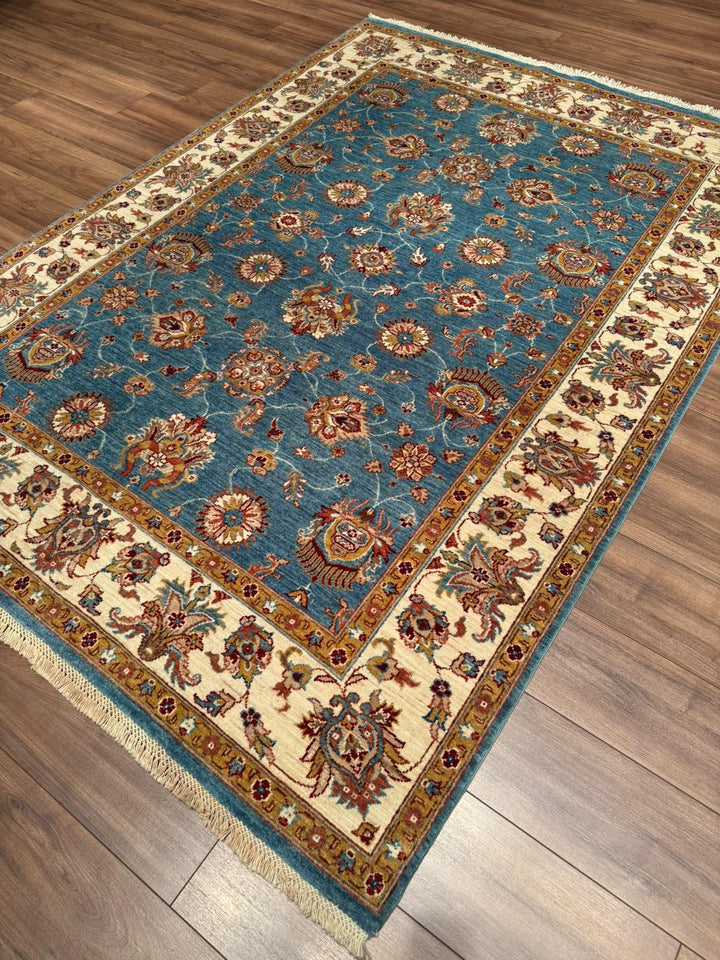 Uşak Original Handwoven Blue Root Dye Wool Rug 174x242 cm (4.21 square meters) - 6x8 ft