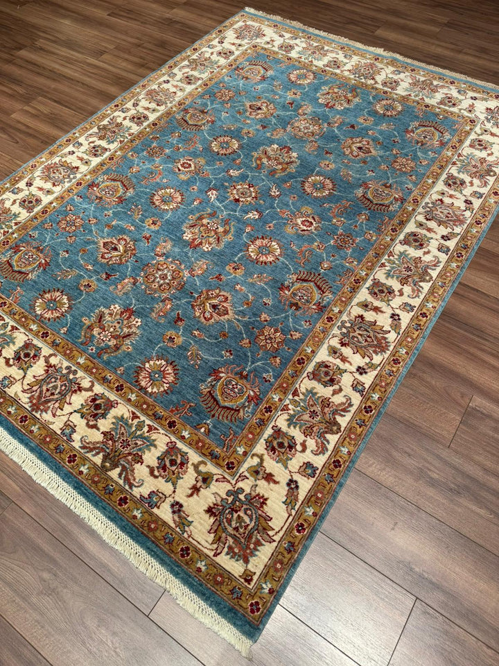 Uşak Original Handwoven Blue Root Dye Wool Rug 174x242 cm (4.21 square meters) - 6x8 ft