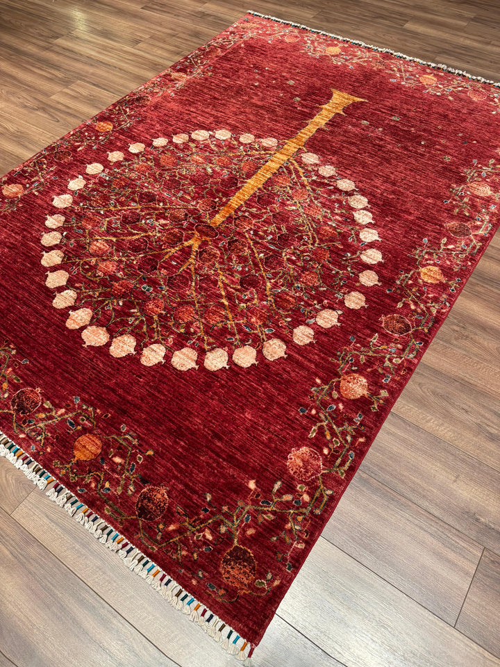 Pomegranate Tree Original Handwoven Red Root Dye Wool Rug 172x244 cm (4.20 square meters) - 5x8 ft 