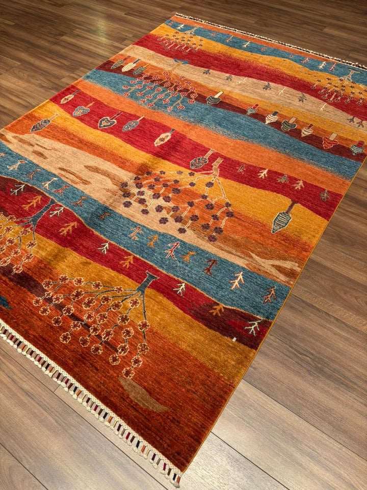 Sultani Hayat Ağacı Orijinal El Dokuması Multi Kök Boya Yün Halı 173x246 4.26 Metrekare - 5x8 ft