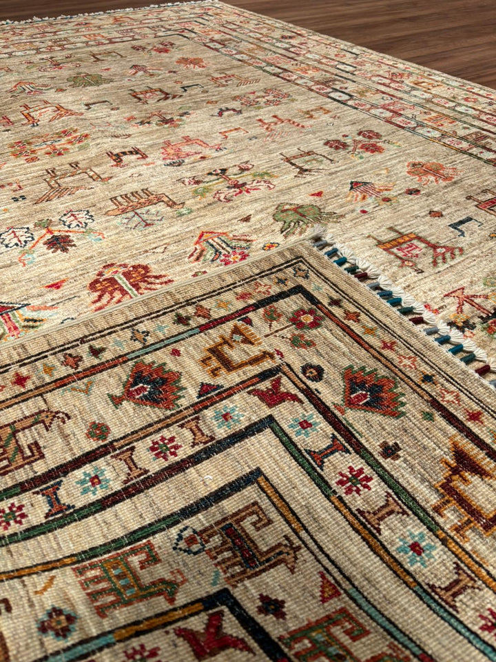 Khorjin Original Handwoven Beige Vegetable Dyed Wool Rug 177x241 cm (4.27 square meters) - 5x7 ft