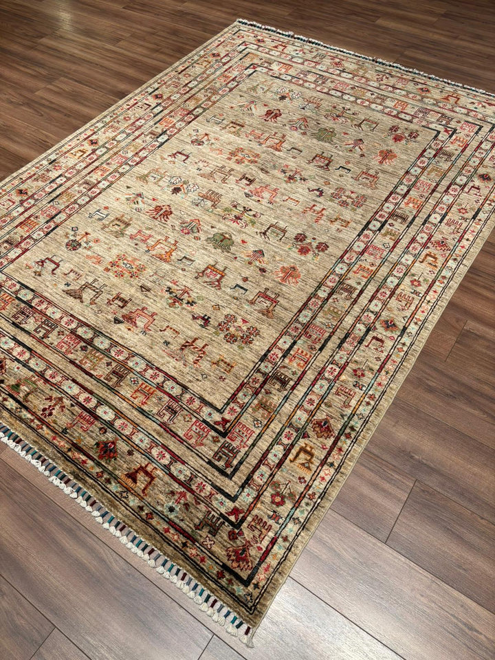Khorjin Original Handwoven Beige Vegetable Dyed Wool Rug 177x241 cm (4.27 square meters) - 5x7 ft