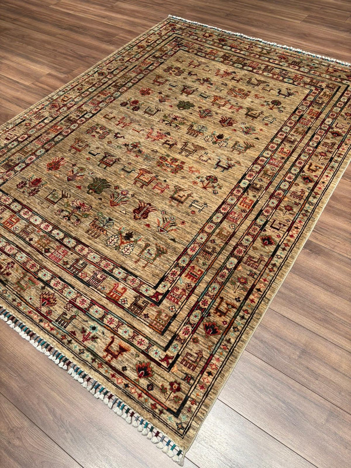 Khorjin Original Handwoven Beige Vegetable Dyed Wool Rug 177x241 cm (4.27 square meters) - 5x7 ft