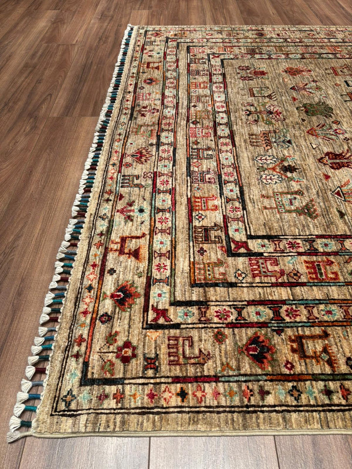 Khorjin Original Handwoven Beige Vegetable Dyed Wool Rug 177x241 cm (4.27 square meters) - 5x7 ft