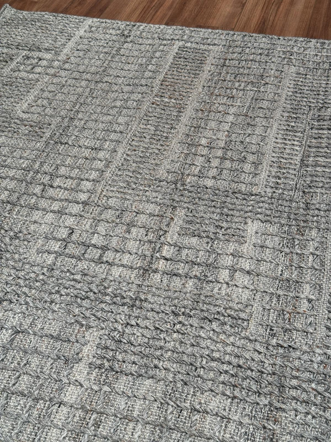 İskandinav Orijinal El Dokuması Gri Yün Halı