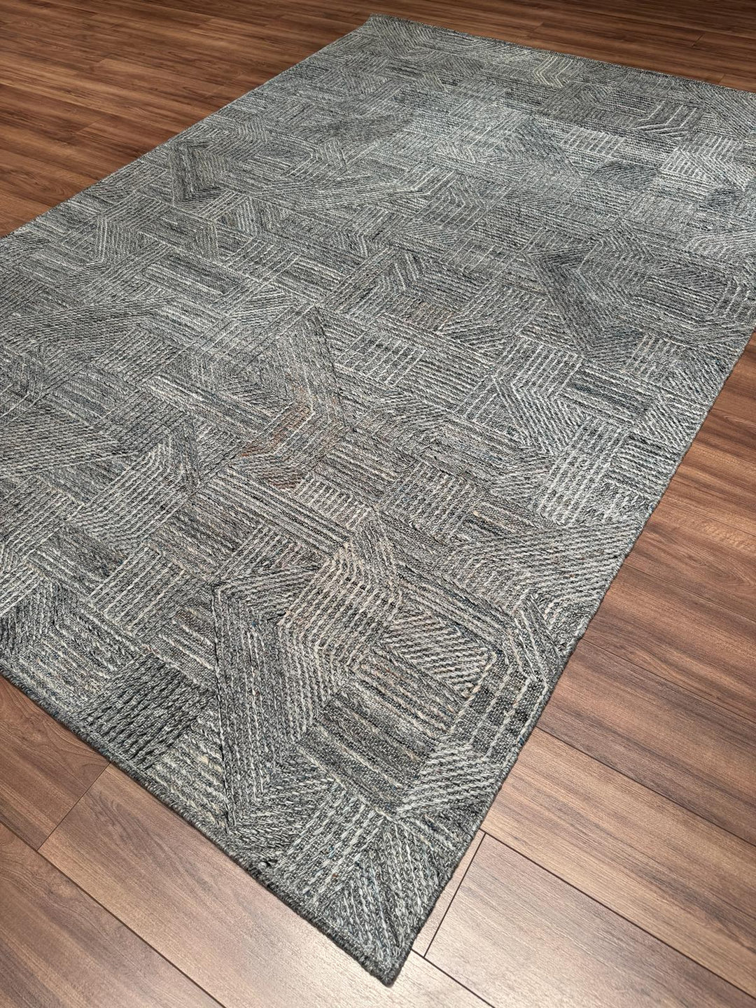 İskandinav Orijinal El Dokuması Mavi Gri Yün Halı