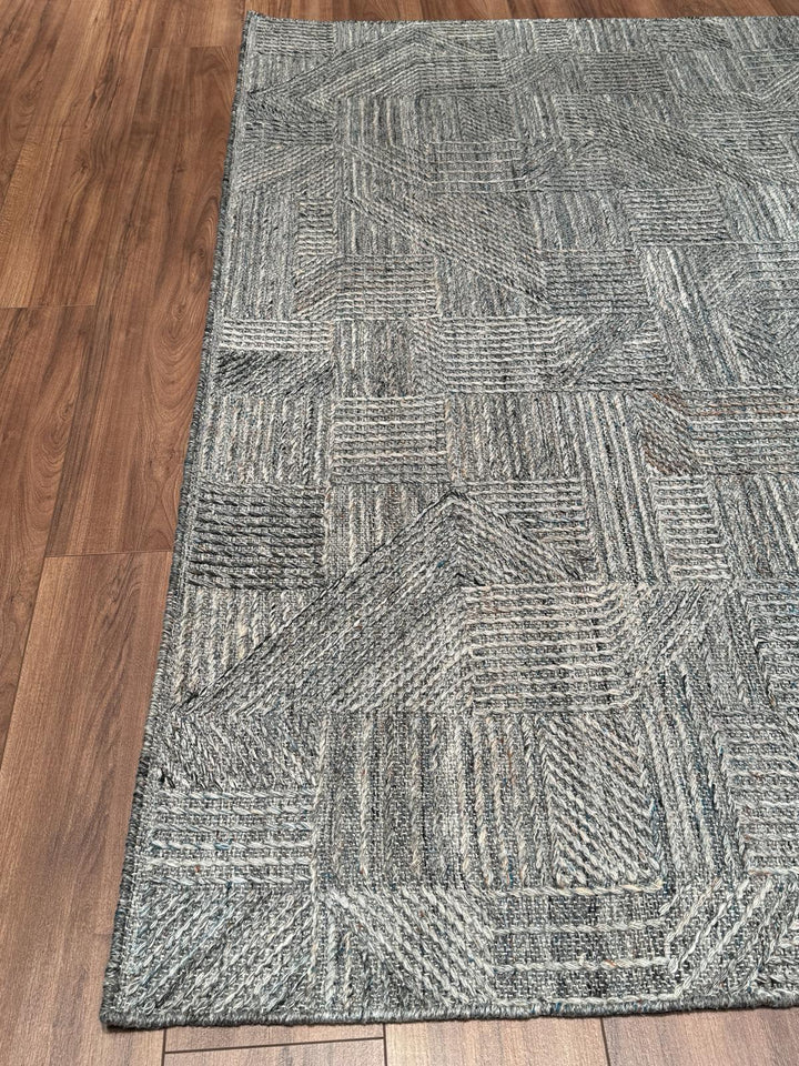 İskandinav Orijinal El Dokuması Mavi Gri Yün Halı