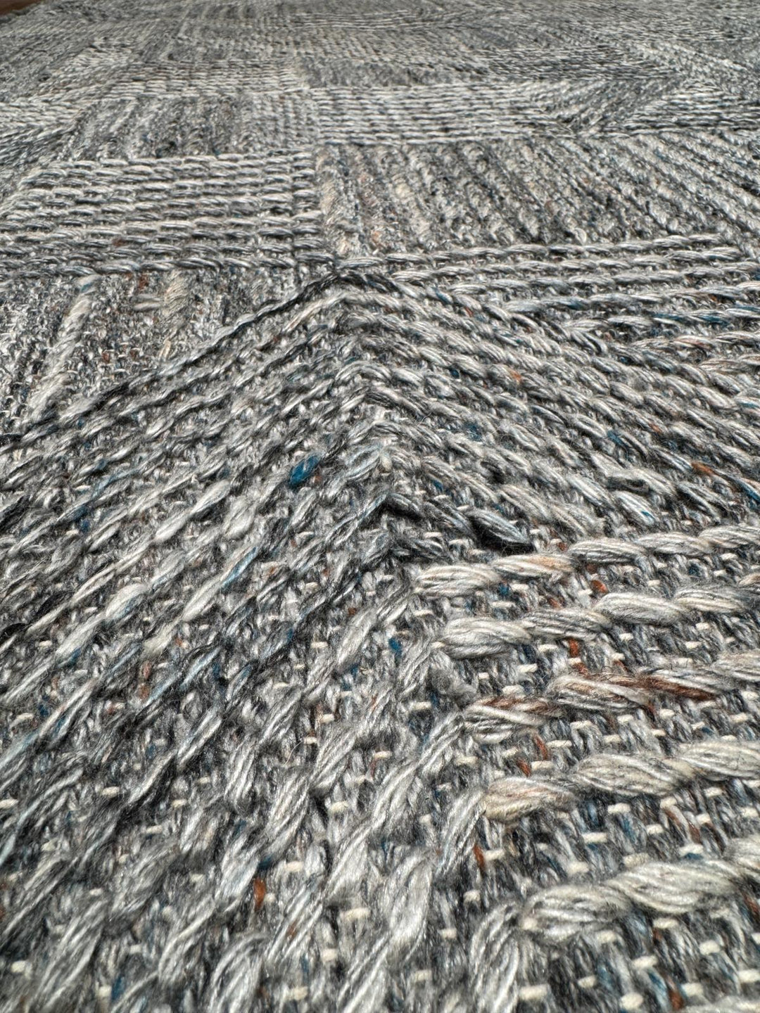 İskandinav Orijinal El Dokuması Mavi Gri Yün Halı