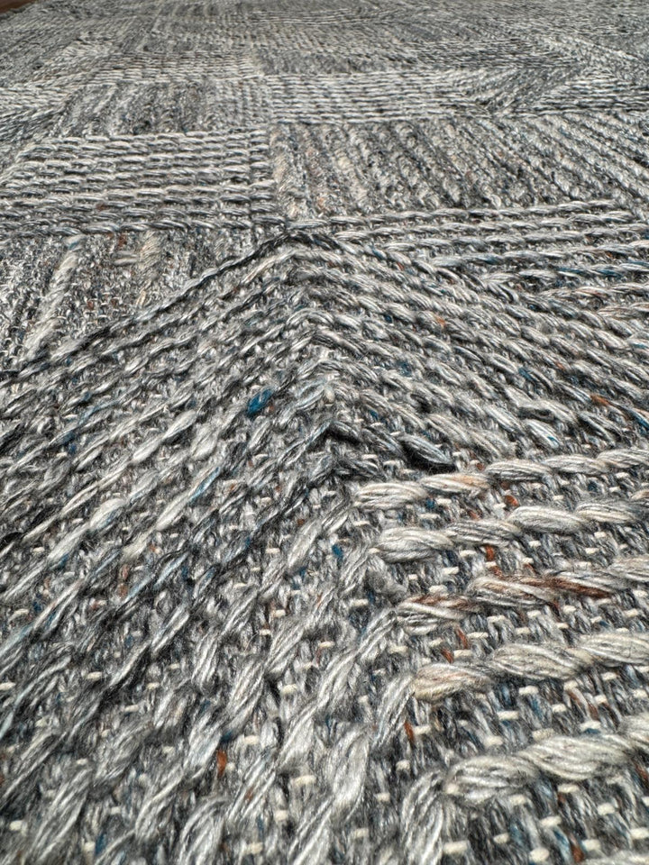 İskandinav Orijinal El Dokuması Mavi Gri Yün Halı