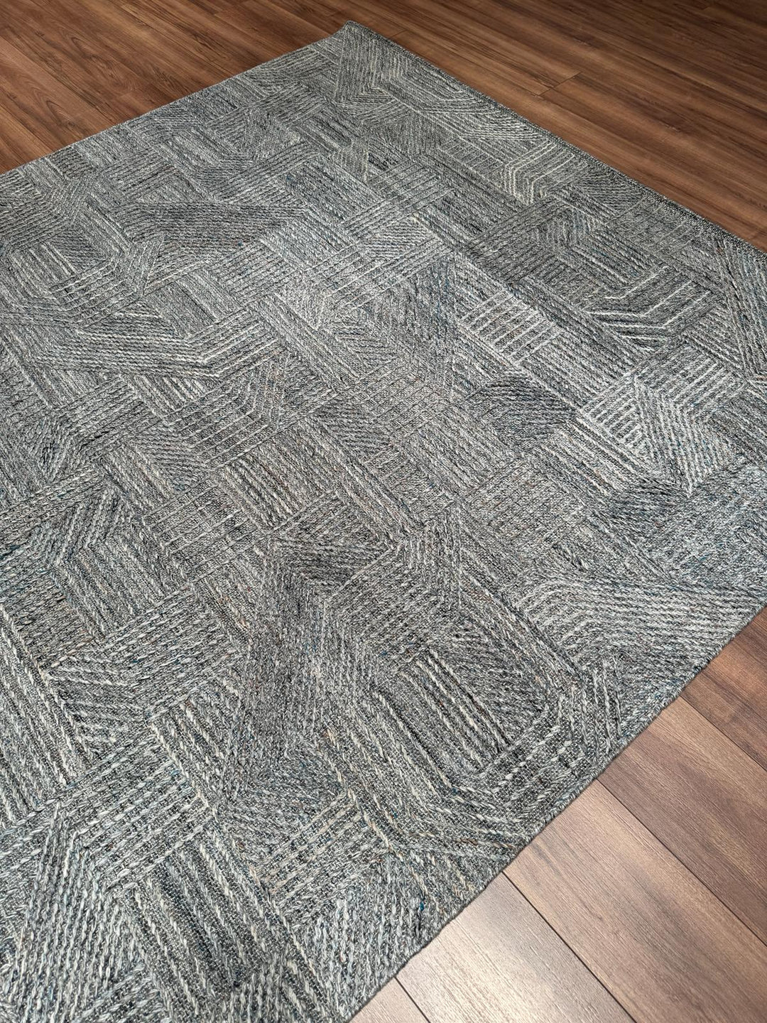 İskandinav Orijinal El Dokuması Mavi Gri Yün Halı