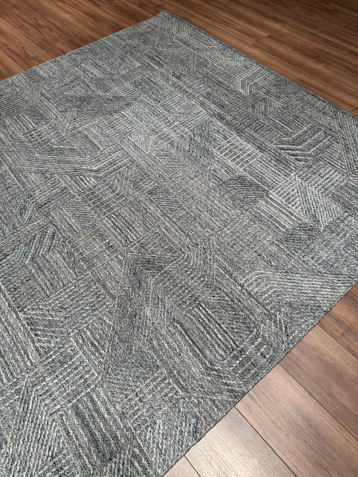 İskandinav Orijinal El Dokuması Mavi Gri Yün Halı