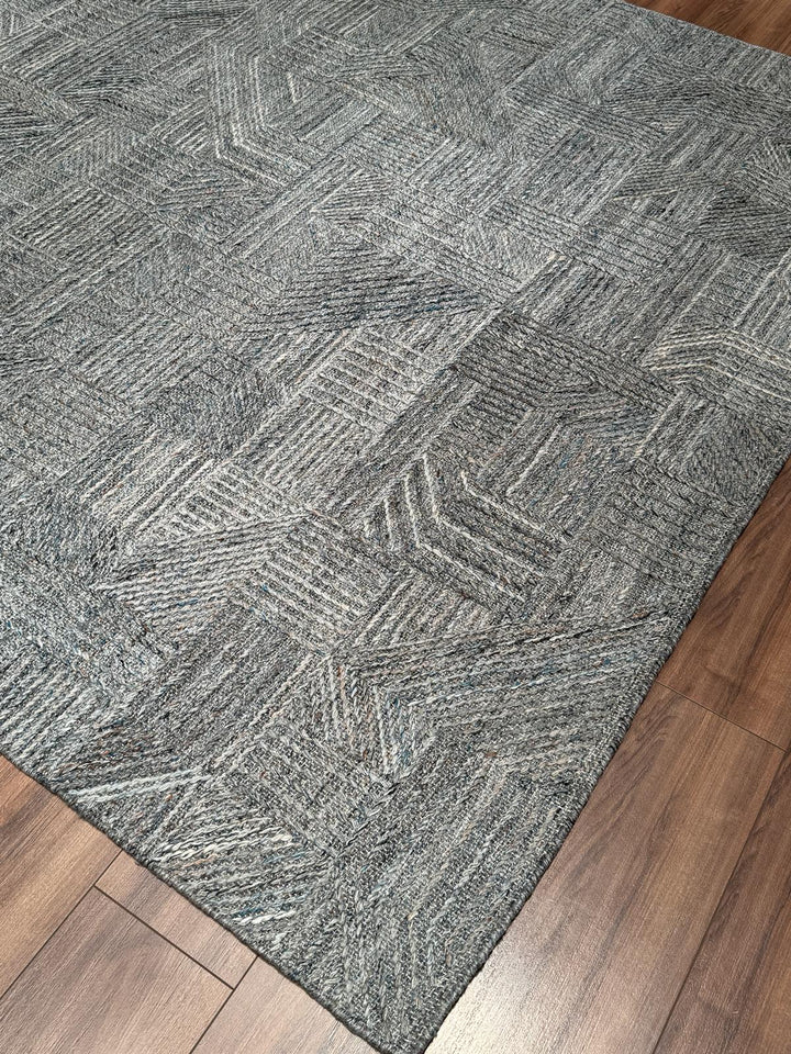 İskandinav Orijinal El Dokuması Mavi Gri Yün Halı