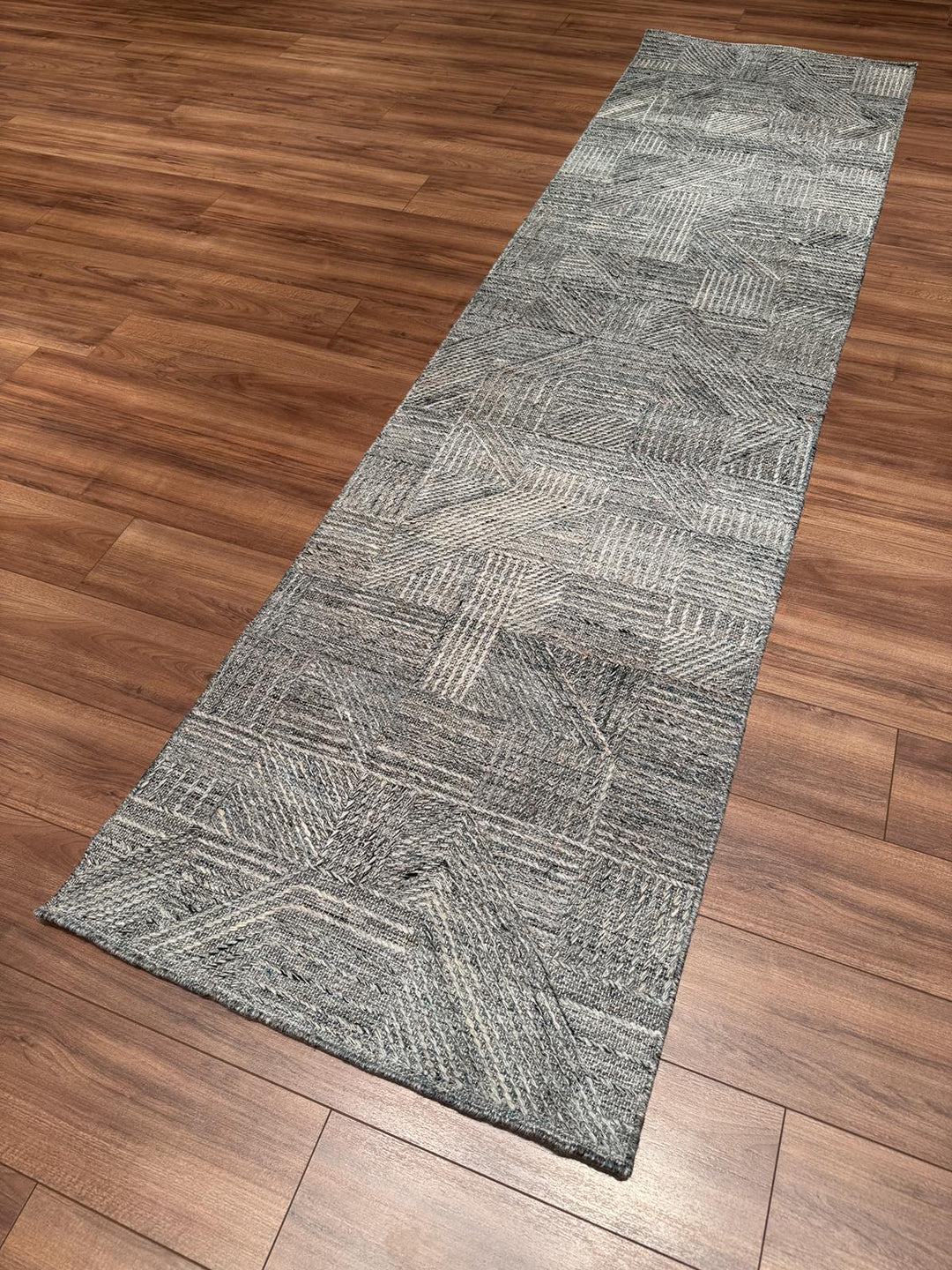 İskandinav Orijinal El Dokuması Mavi Gri Yün Halı