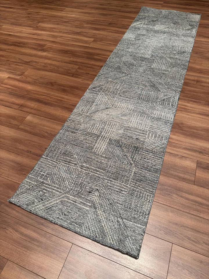 İskandinav Orijinal El Dokuması Mavi Gri Yün Halı