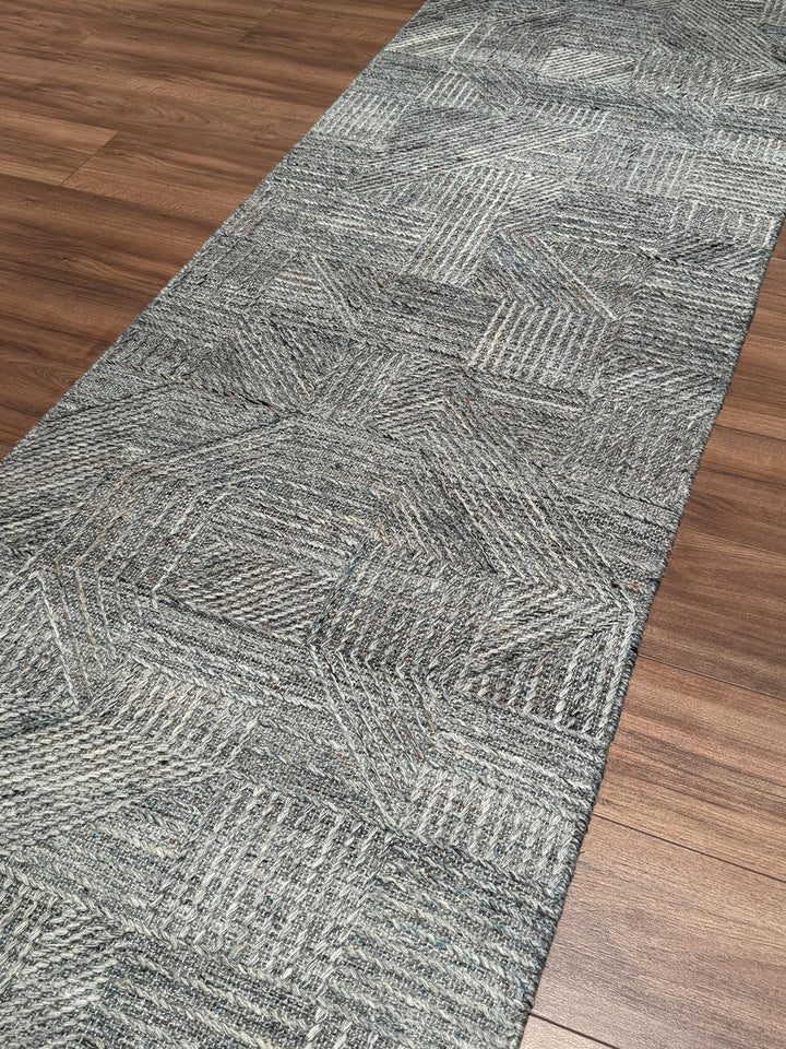 İskandinav Orijinal El Dokuması Mavi Gri Yün Halı