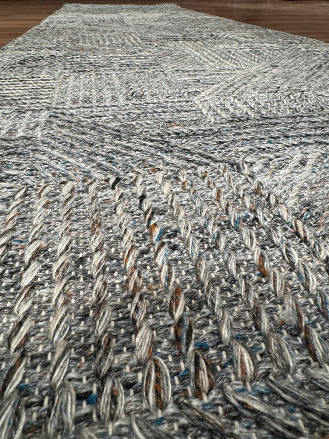 İskandinav Orijinal El Dokuması Mavi Gri Yün Halı