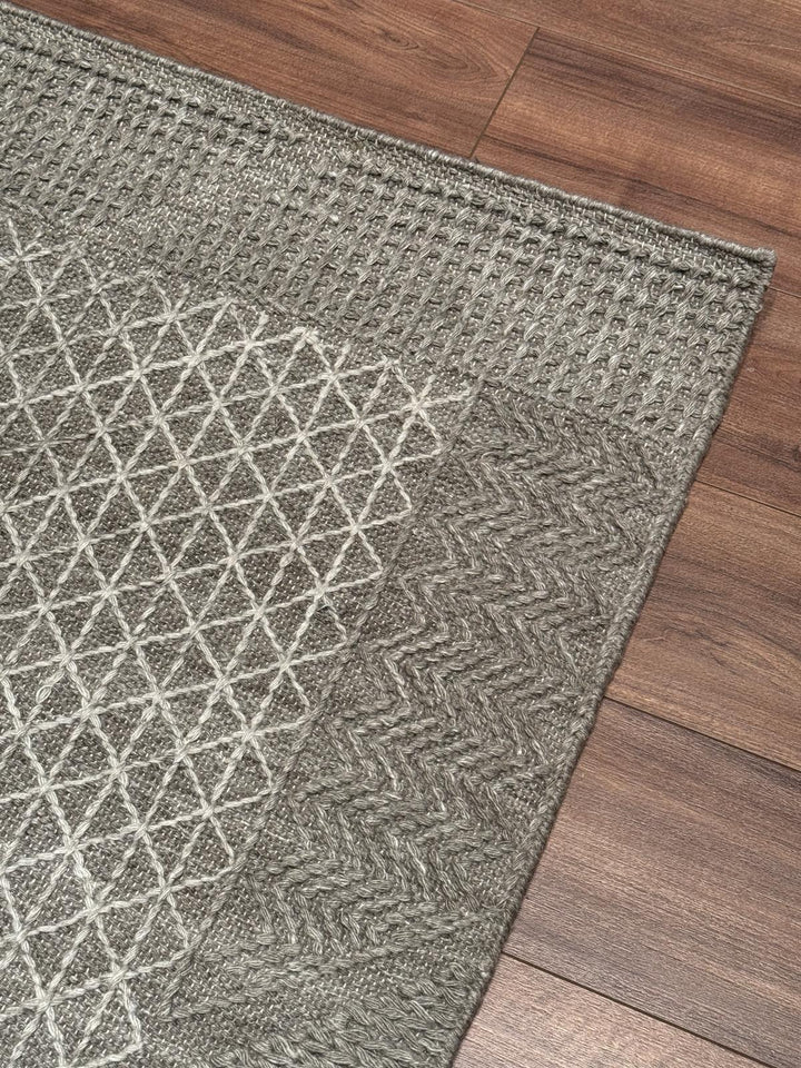 İskandinav Orijinal El Dokuması Gri Gümüş Yün Halı
