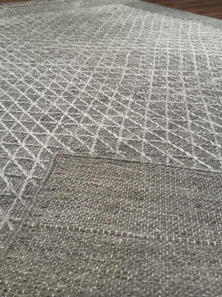 İskandinav Orijinal El Dokuması Gri Gümüş Yün Halı