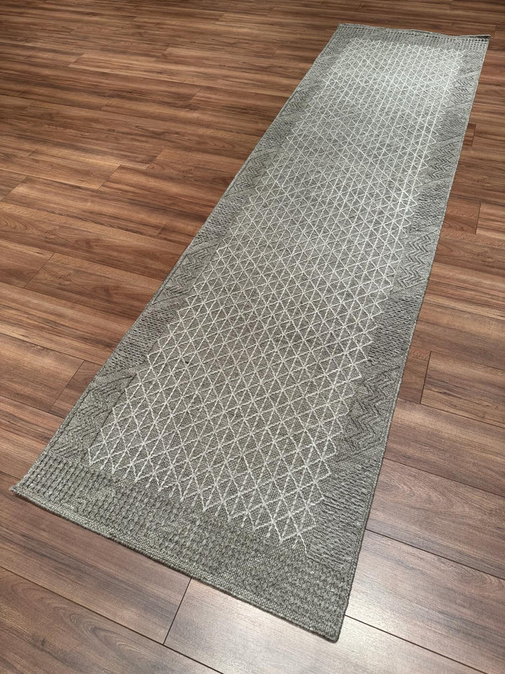 İskandinav Orijinal El Dokuması Gri Gümüş Yün Halı