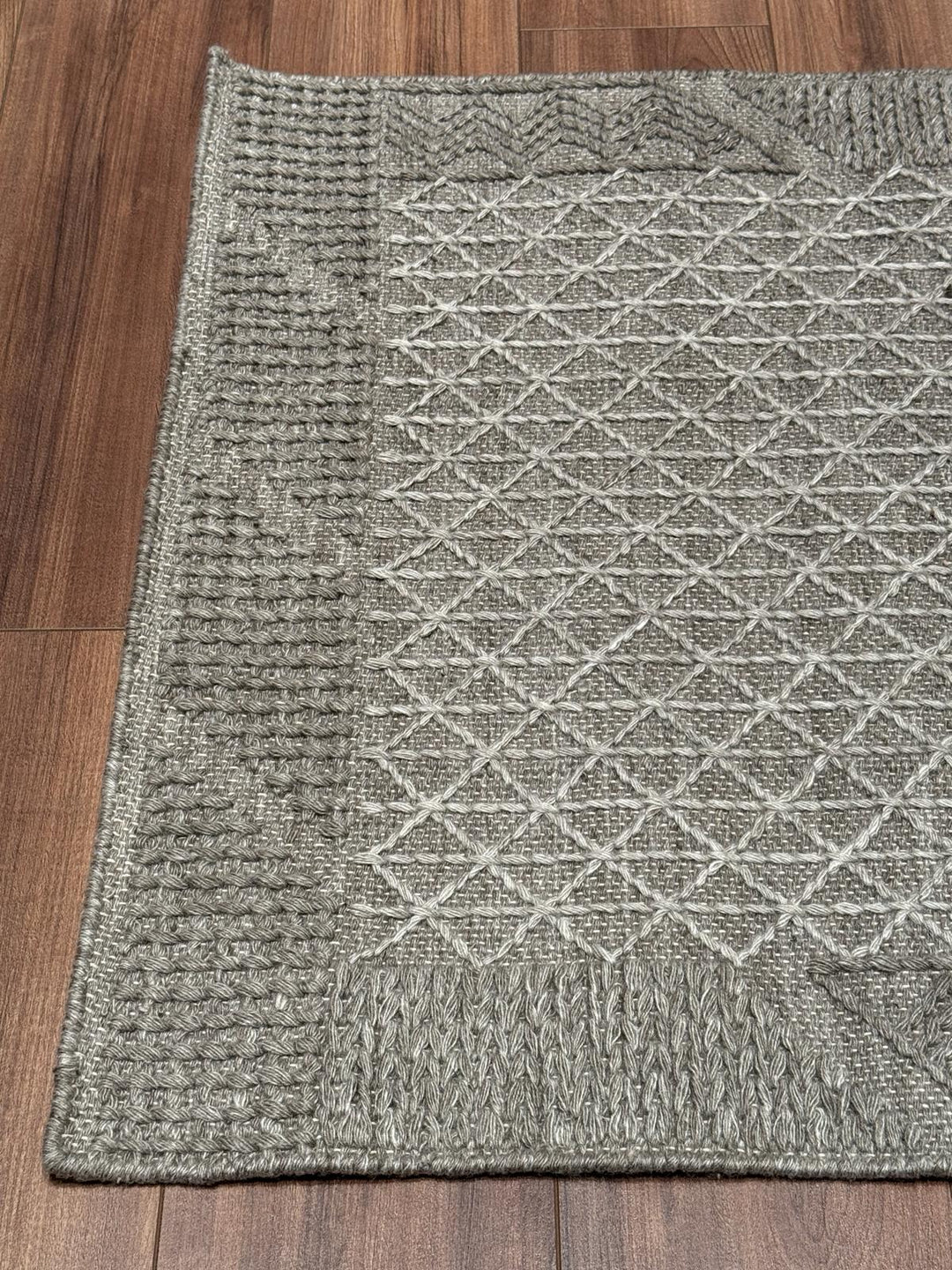 İskandinav Orijinal El Dokuması Gri Gümüş Yün Halı