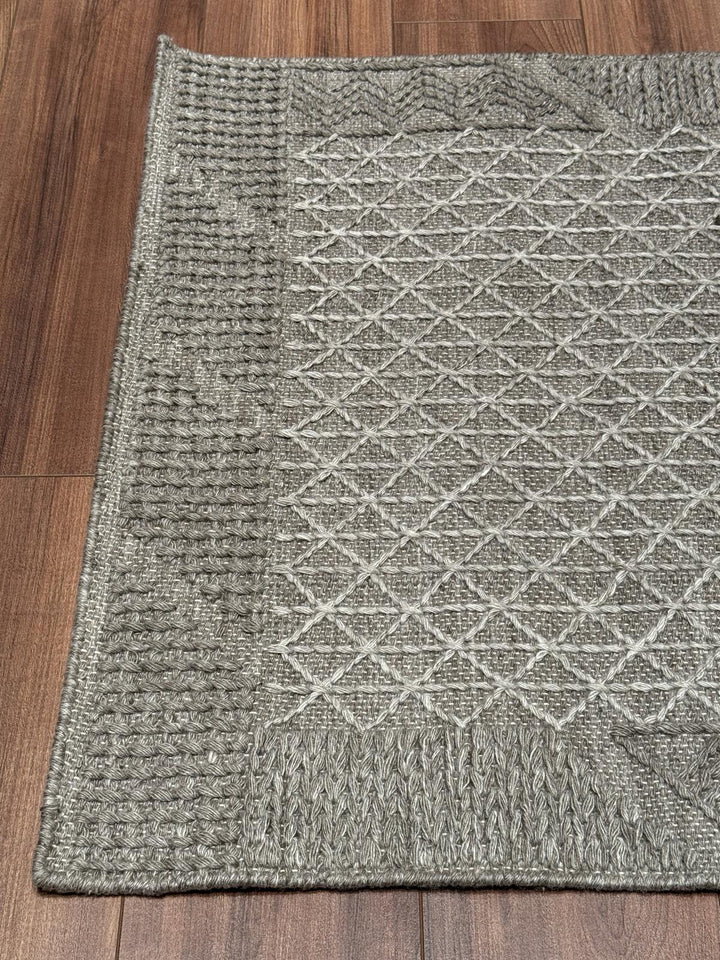 İskandinav Orijinal El Dokuması Gri Gümüş Yün Halı