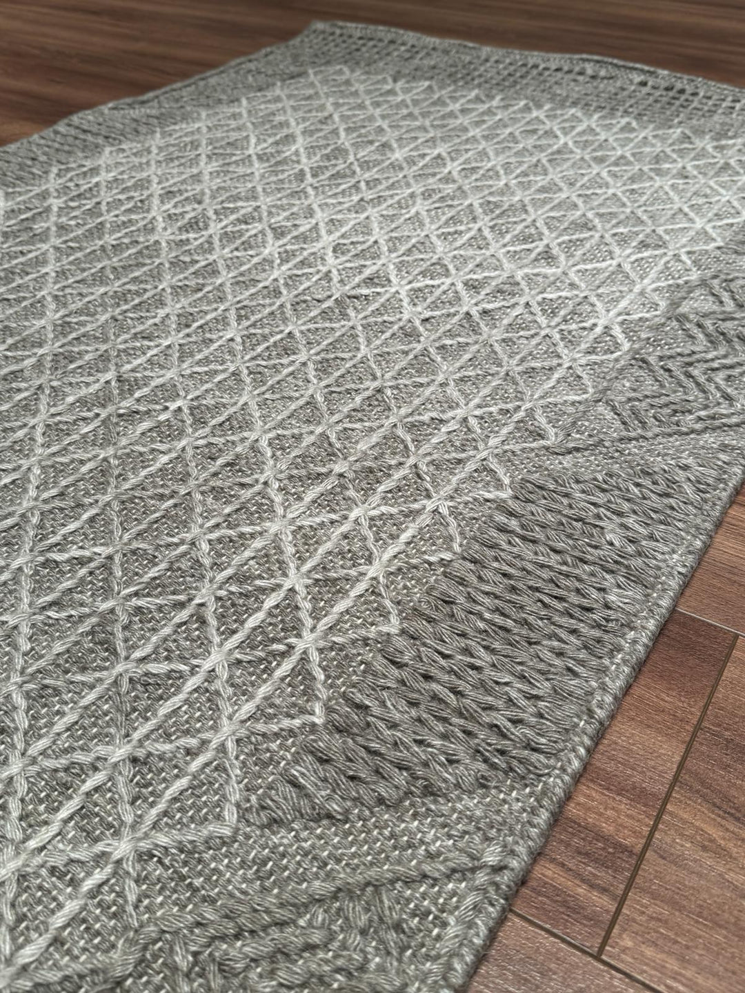 İskandinav Orijinal El Dokuması Gri Gümüş Yün Halı